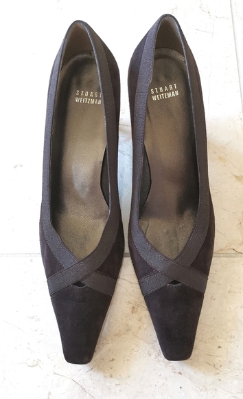 Stuart Weitzman Brown Suede Leather Shoes with Satin - Picture 4 of 5